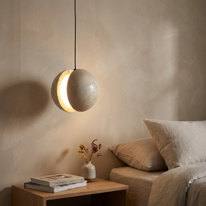 Spherical Hanging Lamp with LED Light featuring a compact natural stone design, perfect for enhancing modern interiors with stylish illumination. 1