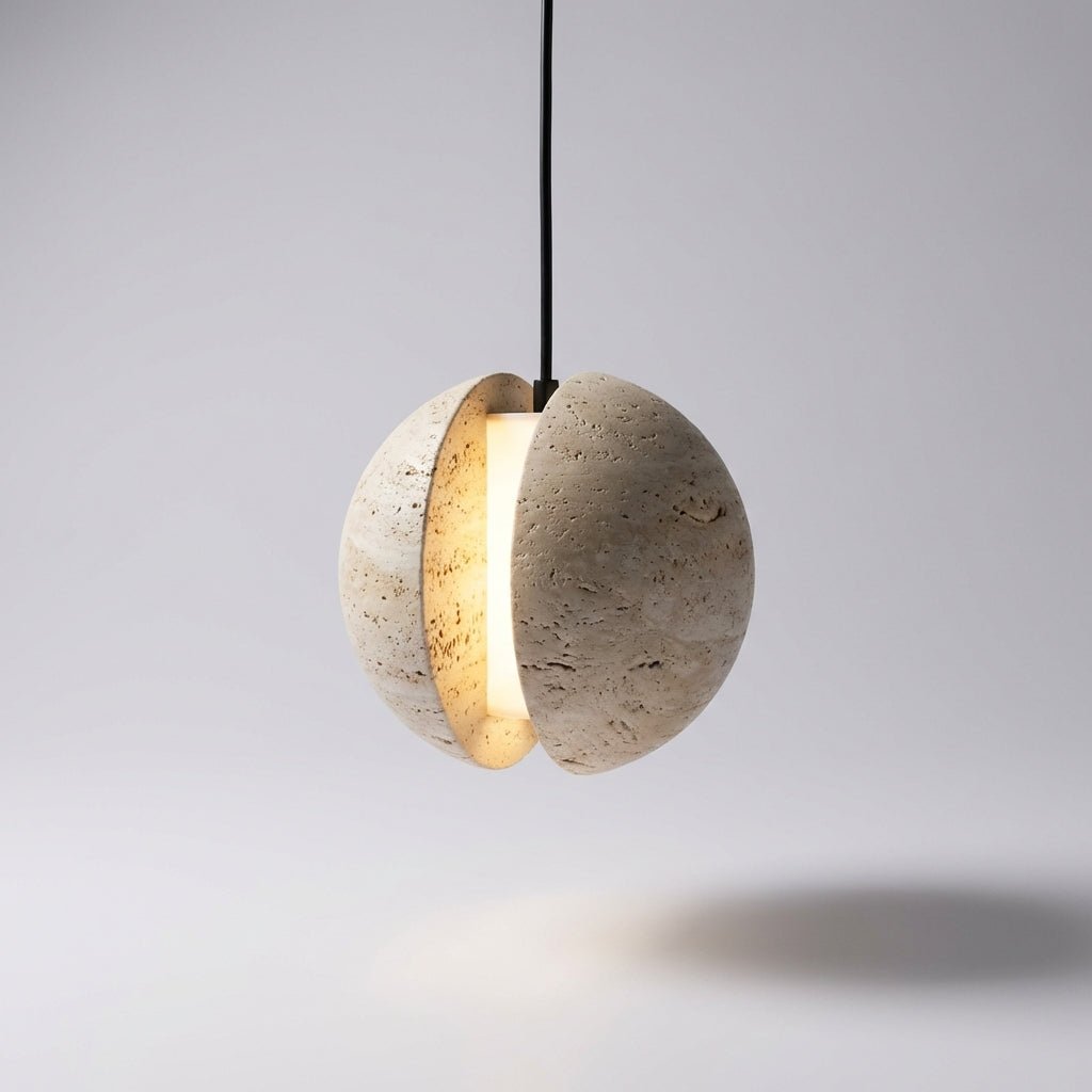 Spherical Hanging Lamp with LED Light featuring a compact natural stone design, perfect for enhancing modern interiors with stylish illumination. 0