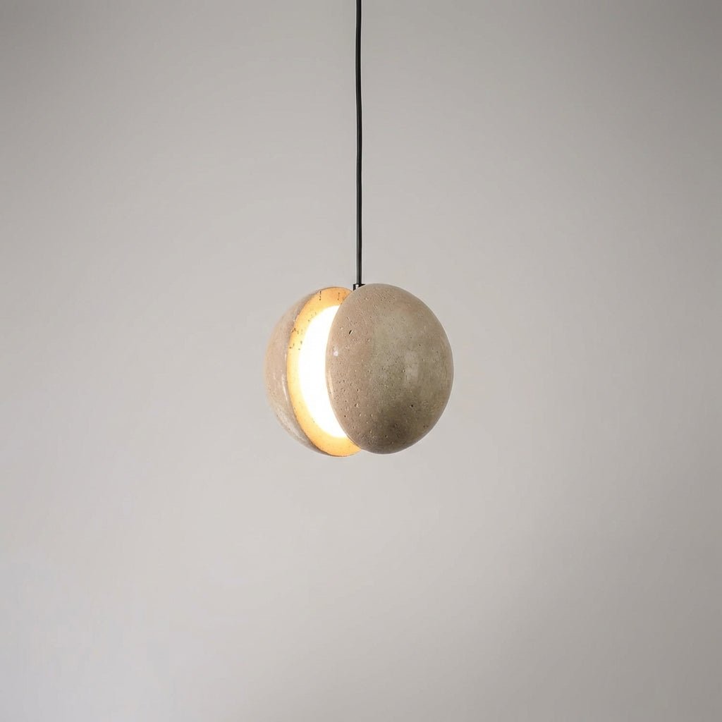 Spherical Hanging Lamp with LED Light featuring a compact natural stone design, perfect for enhancing modern interiors with stylish illumination. 2