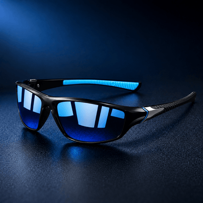 Sport sunglasses featuring polarized lenses and UV400 protection, designed with a lightweight full-frame for enhanced comfort during running and cycling activities. 3