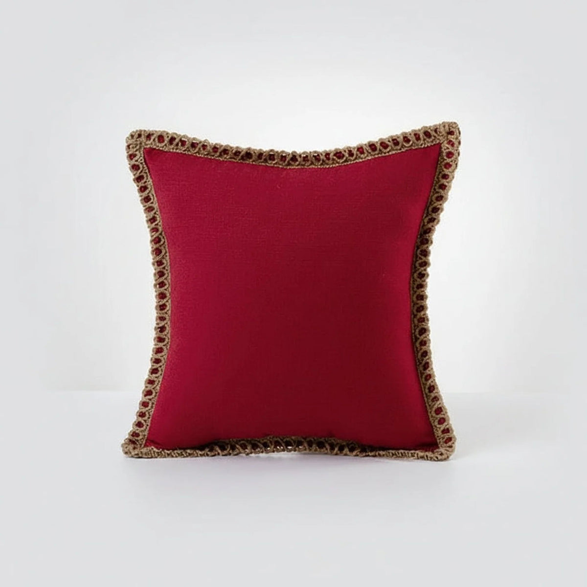 Square decorative cushion cover featuring a delicate crocheted trim, crafted from soft fabric in a French style, washable, and available in 12 vibrant colors. 6