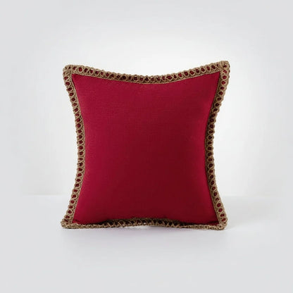 Square decorative cushion cover featuring a delicate crocheted trim, crafted from soft fabric in a French style, washable, and available in 12 vibrant colors. 6