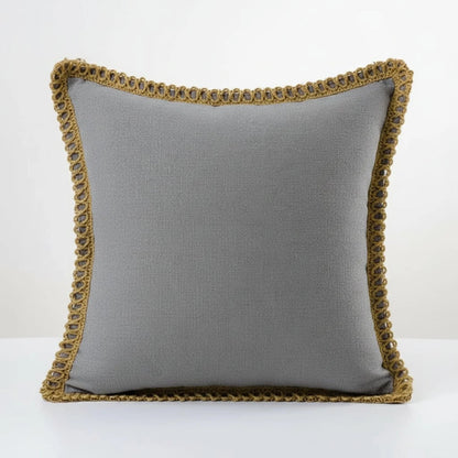 Square decorative cushion cover featuring a delicate crocheted trim, crafted from soft fabric in a French style, washable, and available in 12 vibrant colors. 8