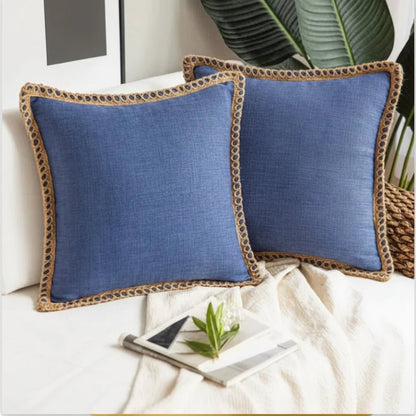 Square decorative cushion cover featuring a delicate crocheted trim, crafted from soft fabric in a French style, washable, and available in 12 vibrant colors. 10