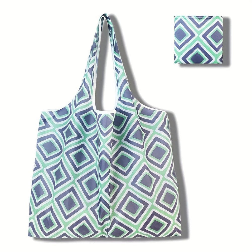 Square reusable tote bag made from lightweight, durable fabric, featuring a modern eco-friendly design, perfect for shopping and daily use. 12