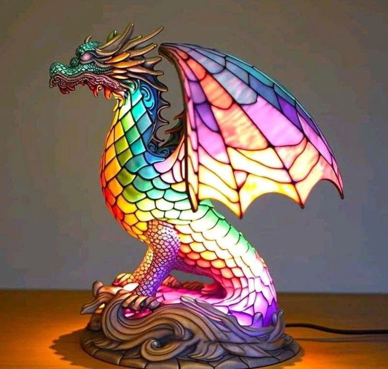 Stained Glass Table Lamp with Warm LED Light – Minimalist Animal Design for Bedroom and Living Room 13
