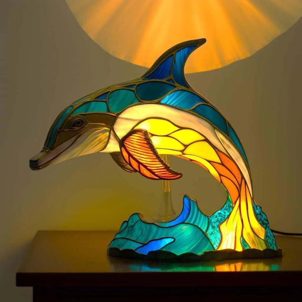 Stained Glass Table Lamp with Warm LED Light – Minimalist Animal Design for Bedroom and Living Room 7