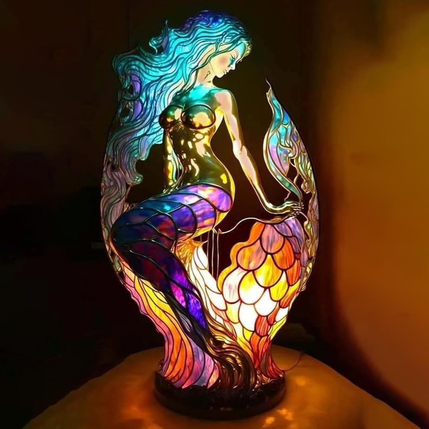Stained Glass Table Lamp with Warm LED Light – Minimalist Animal Design for Bedroom and Living Room 11
