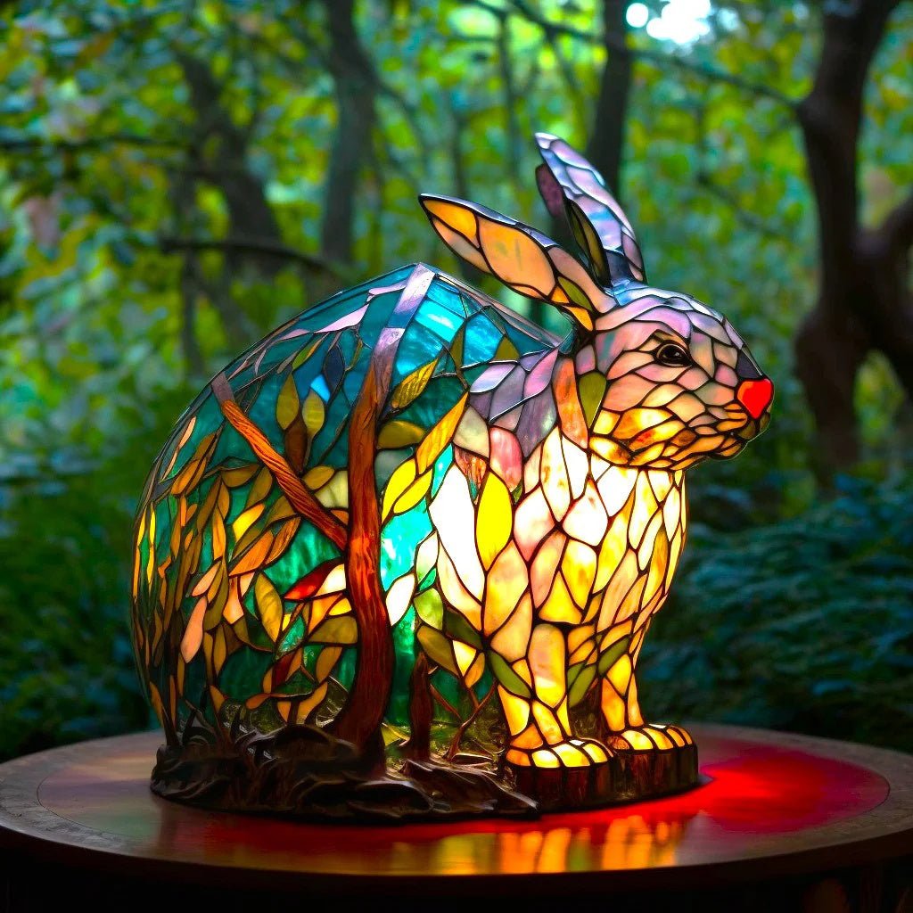 Stained Glass Table Lamp with Warm LED Light – Minimalist Animal Design for Bedroom and Living Room 12
