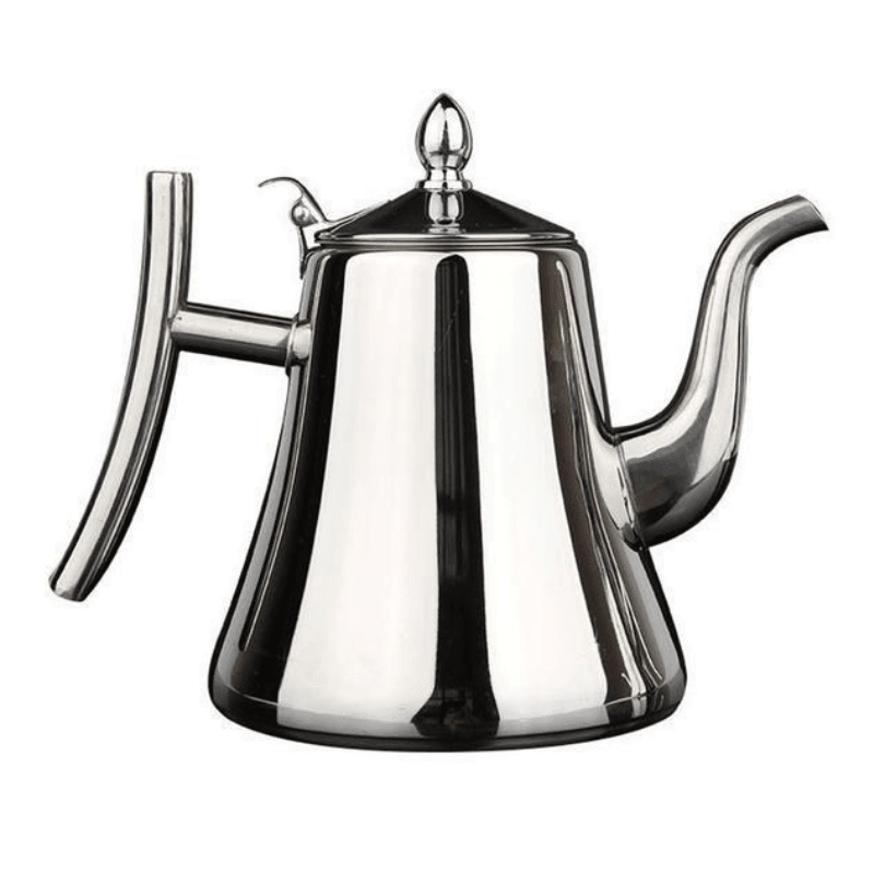 Stainless steel electric kettle with built-in filter and modern induction design, perfect for fast heating and brewing tea or coffee. 4