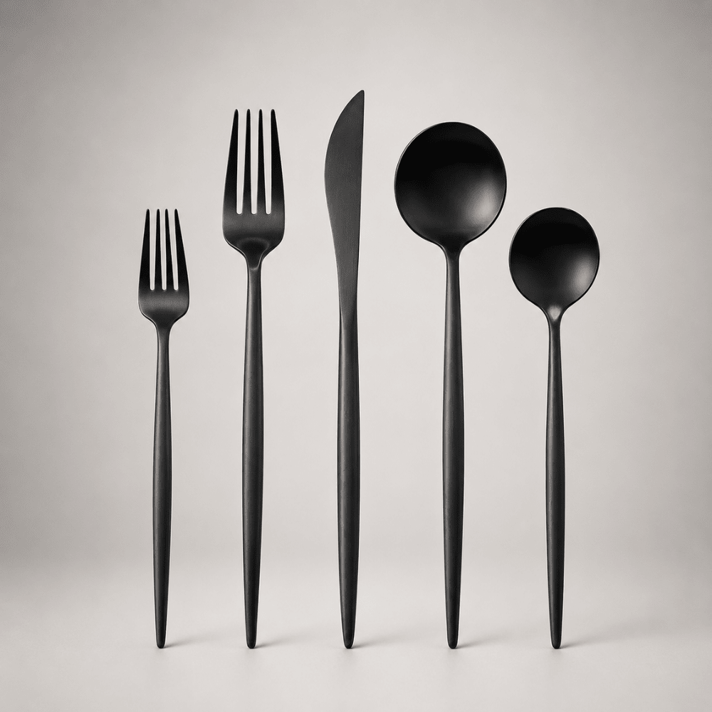 Stainless steel flatware set featuring a modern minimalist design, 30-piece dishwasher safe cutlery for elegant dining. 1