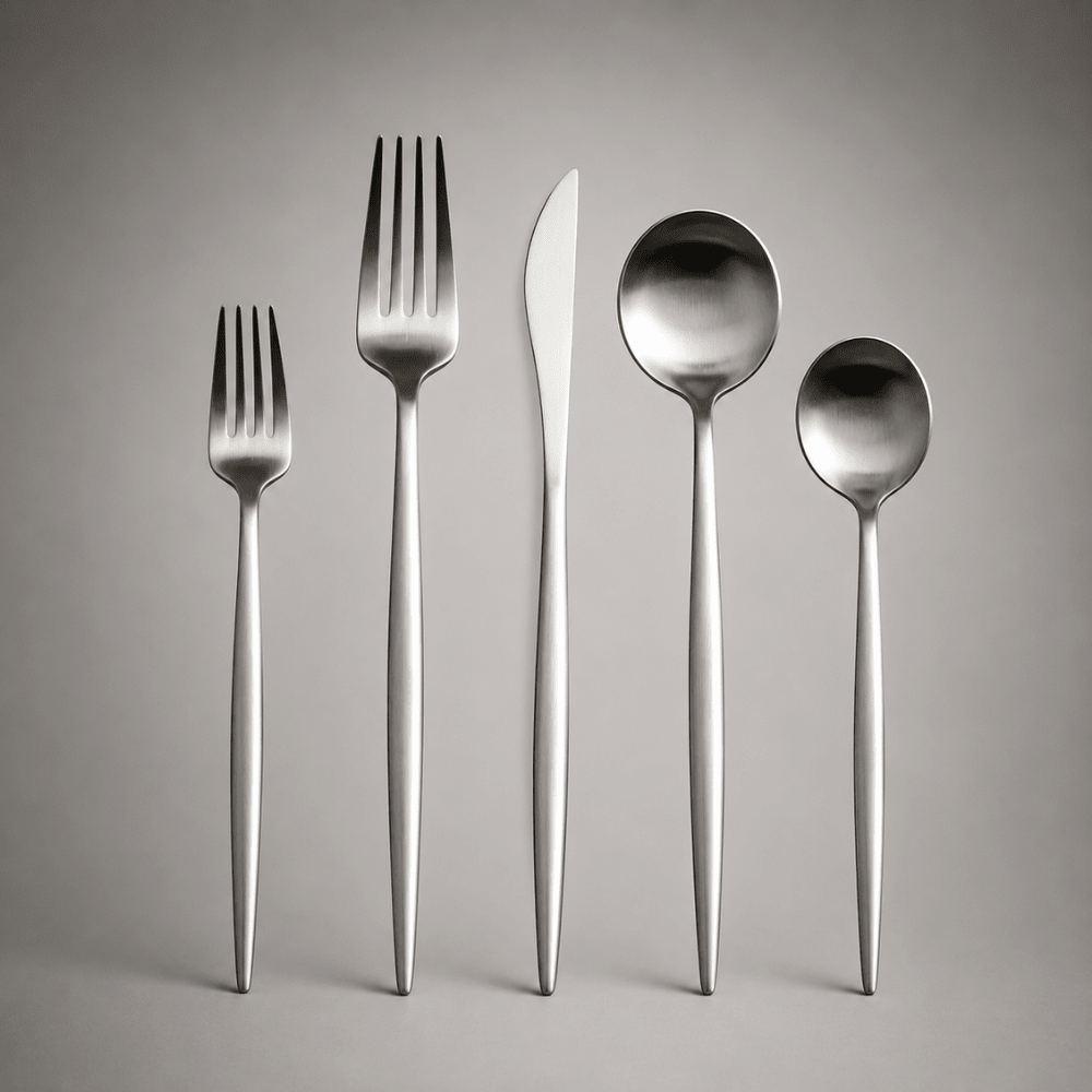 Stainless steel flatware set featuring a modern minimalist design, 30-piece dishwasher safe cutlery for elegant dining. 3