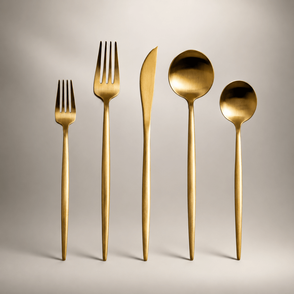 Stainless steel flatware set featuring a modern minimalist design, 30-piece dishwasher safe cutlery for elegant dining. 0
