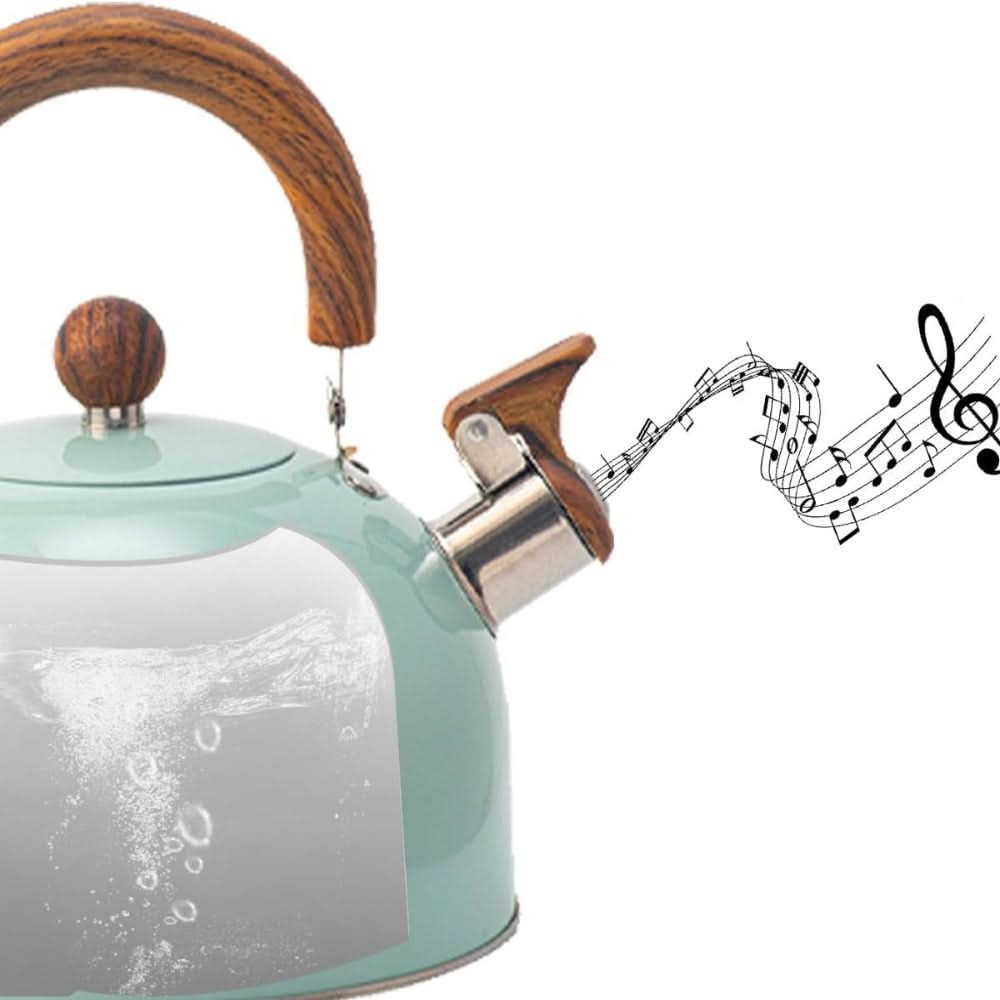 Stainless steel whistling kettle with heat-resistant handle, 3L capacity, ideal for fast boiling water, perfect for tea and coffee lovers. 2