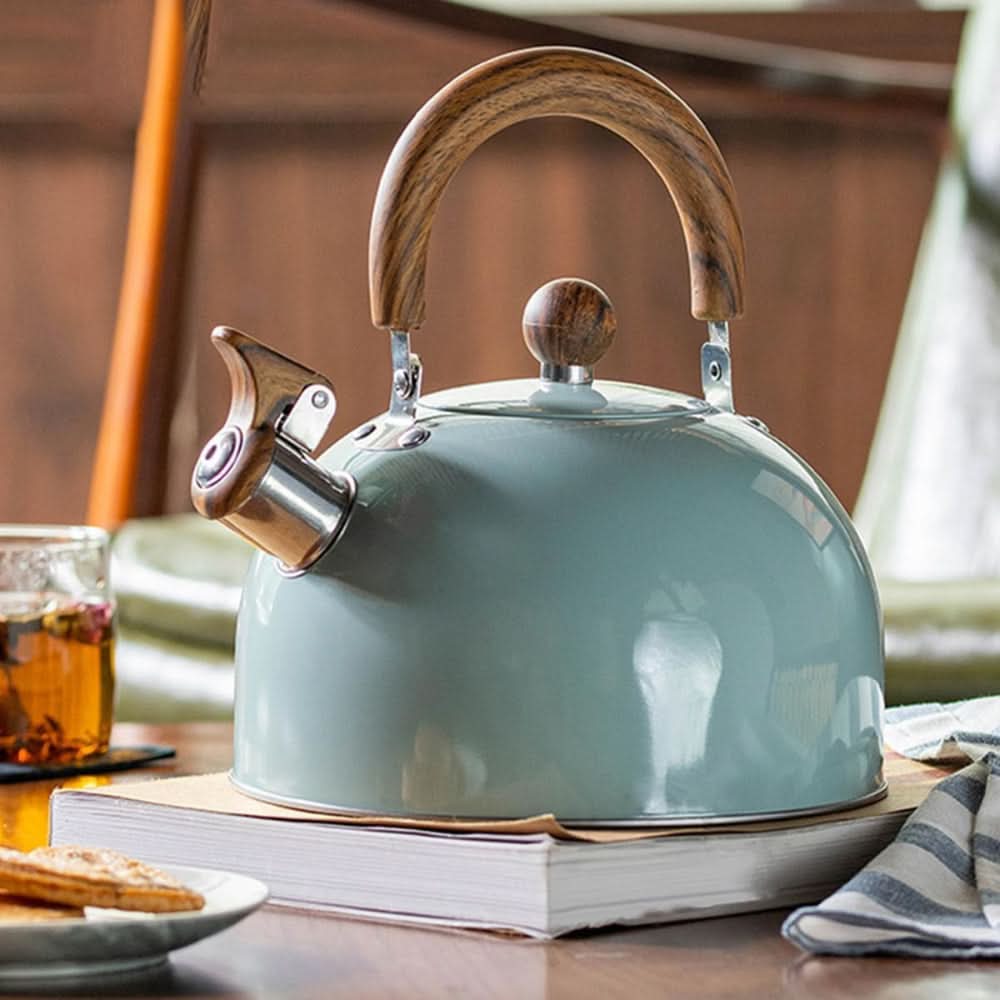 Stainless steel whistling kettle with heat-resistant handle, 3L capacity, ideal for fast boiling water, perfect for tea and coffee lovers. 0