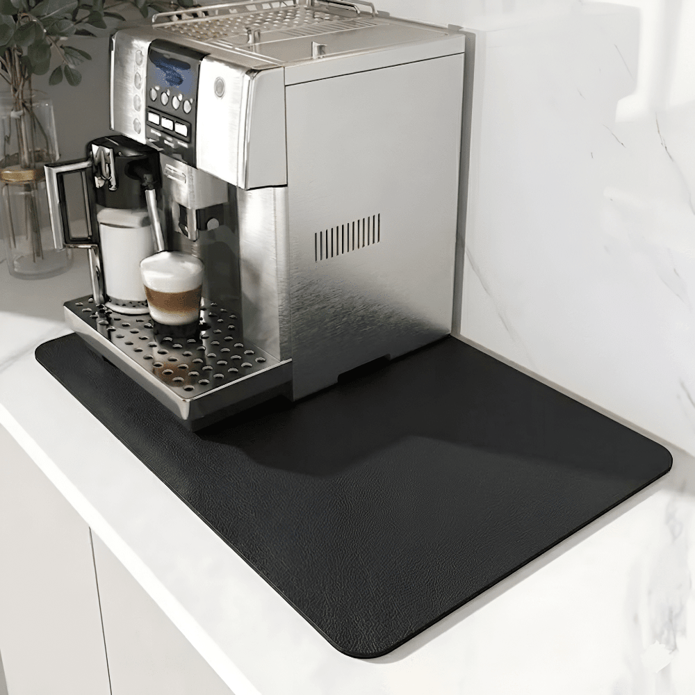 Super absorbent coffee bar mat made from eco-friendly diatom mud, featuring quick-dry technology for efficient moisture absorption and a stylish design ideal for cafes 9