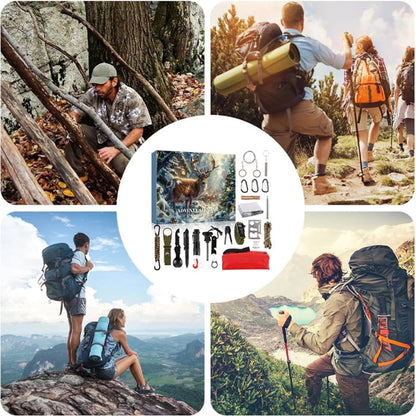 Survival Tools Advent Calendar featuring 24 essential outdoor gear items for camping and hiking, designed with durable metal and ABS construction for reliability in outdoor adventures. 8