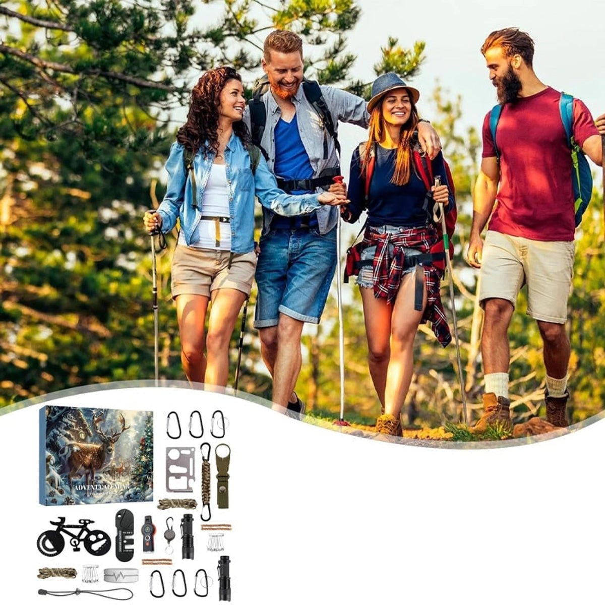 Survival Tools Advent Calendar featuring 24 essential outdoor gear items for camping and hiking, designed with durable metal and ABS construction for reliability in outdoor adventures. 2