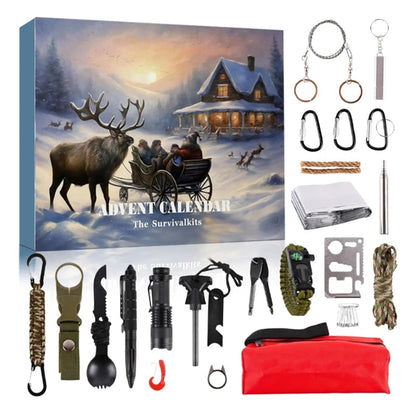 Survival Tools Advent Calendar featuring 24 essential outdoor gear items for camping and hiking, designed with durable metal and ABS construction for reliability in outdoor adventures. 4