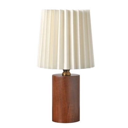 Table lamp featuring a vintage solid wood base, pleated shade, and dual USB/plug-in option, perfect for enhancing bedroom or nightstand decor. 4