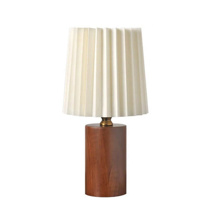 Table lamp featuring a vintage solid wood base, pleated shade, and dual USB/plug-in option, perfect for enhancing bedroom or nightstand decor. 3