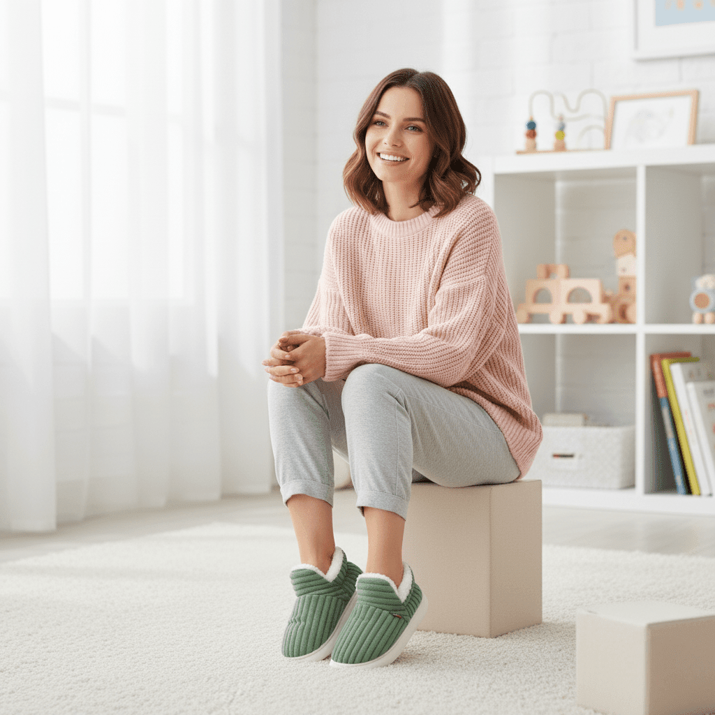 Cozy thermal women's slippers featuring a non-slip sole and insulating interior, perfect for keeping feet warm and comfortable at home. 1