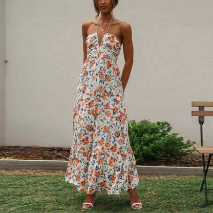 Tiered maxi dress featuring an adjustable halter neckline, made from lightweight breathable fabric, perfect for both casual and formal occasions. 8