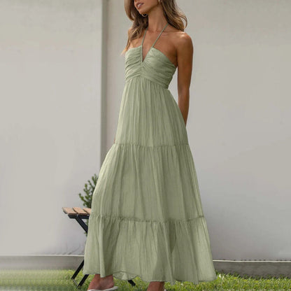 Tiered maxi dress featuring an adjustable halter neckline, made from lightweight breathable fabric, perfect for both casual and formal occasions. 7