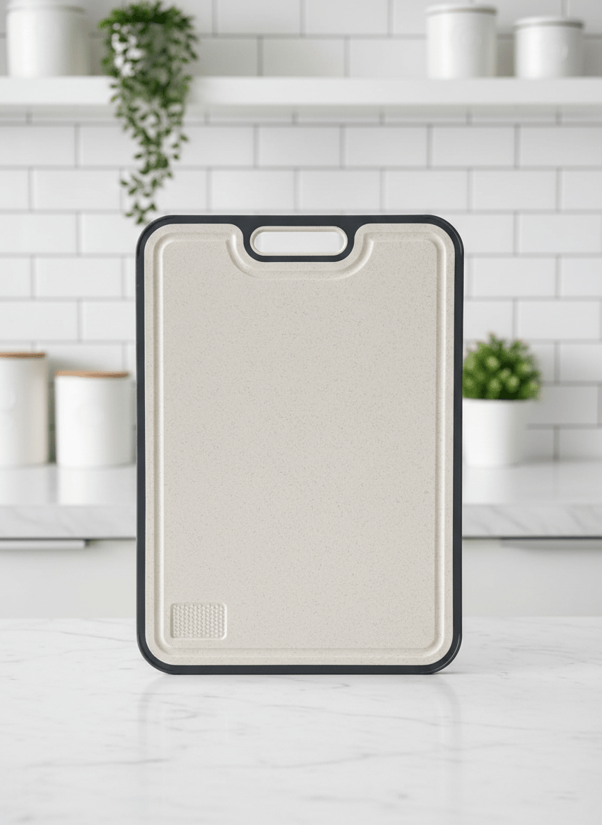 Titanium cutting board with double-sided design, featuring a hygienic non-porous surface ideal for cutting meats and vegetables, measuring 39 x  3