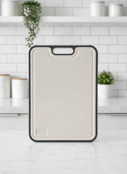 Titanium cutting board with double-sided design, featuring a hygienic non-porous surface ideal for cutting meats and vegetables, measuring 39 x  3