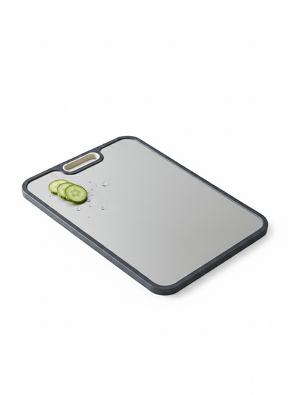 Titanium cutting board with double-sided design, featuring a hygienic non-porous surface ideal for cutting meats and vegetables, measuring 39 x  0