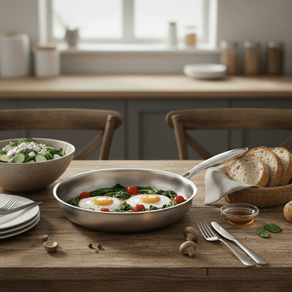 Titanium frying pan with a natural non-stick surface, ultra-lightweight design, 28cm size, and PFAS-free cookware for healthier cooking. 6