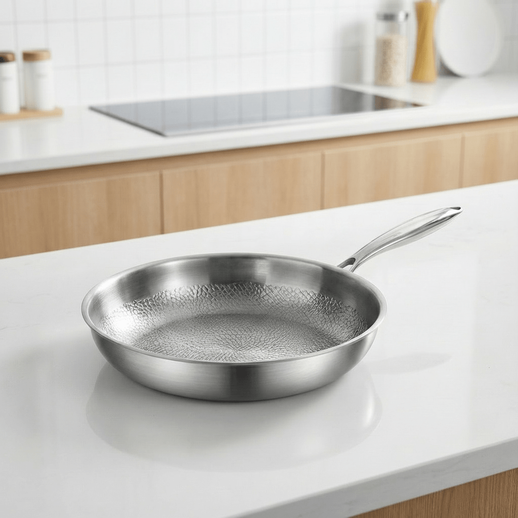 Titanium frying pan with a natural non-stick surface, ultra-lightweight design, 28cm size, and PFAS-free cookware for healthier cooking. 1