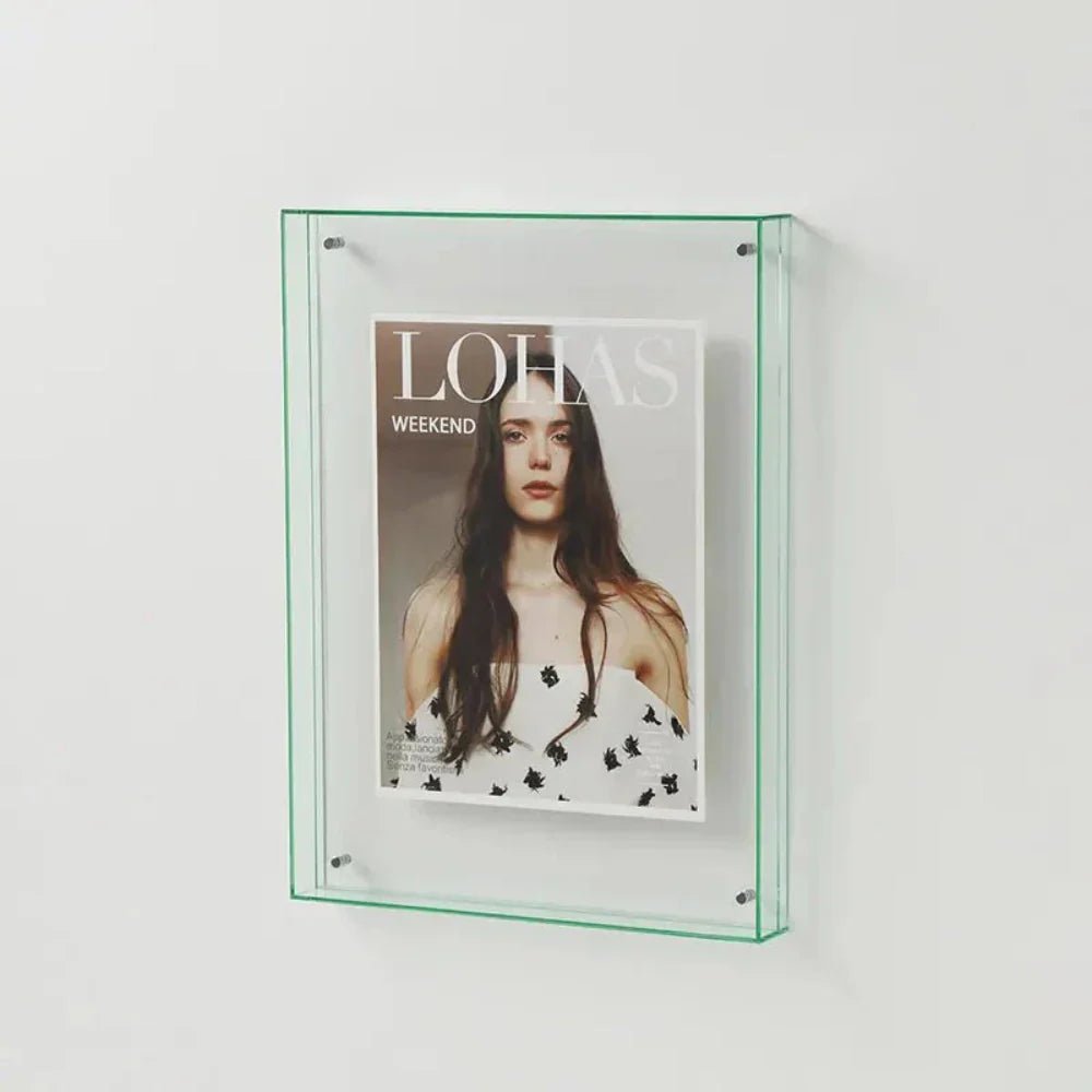 Transparent acrylic photo frame showcasing a floating design, perfect for minimalist display of photos and prints. 11