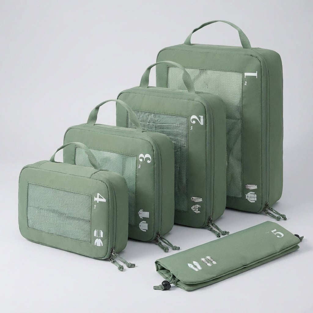 Travel Organizer Bags Set with Compression Function and Clear Mesh Windows – 5-Piece Packing Cubes for Efficient Travel 2