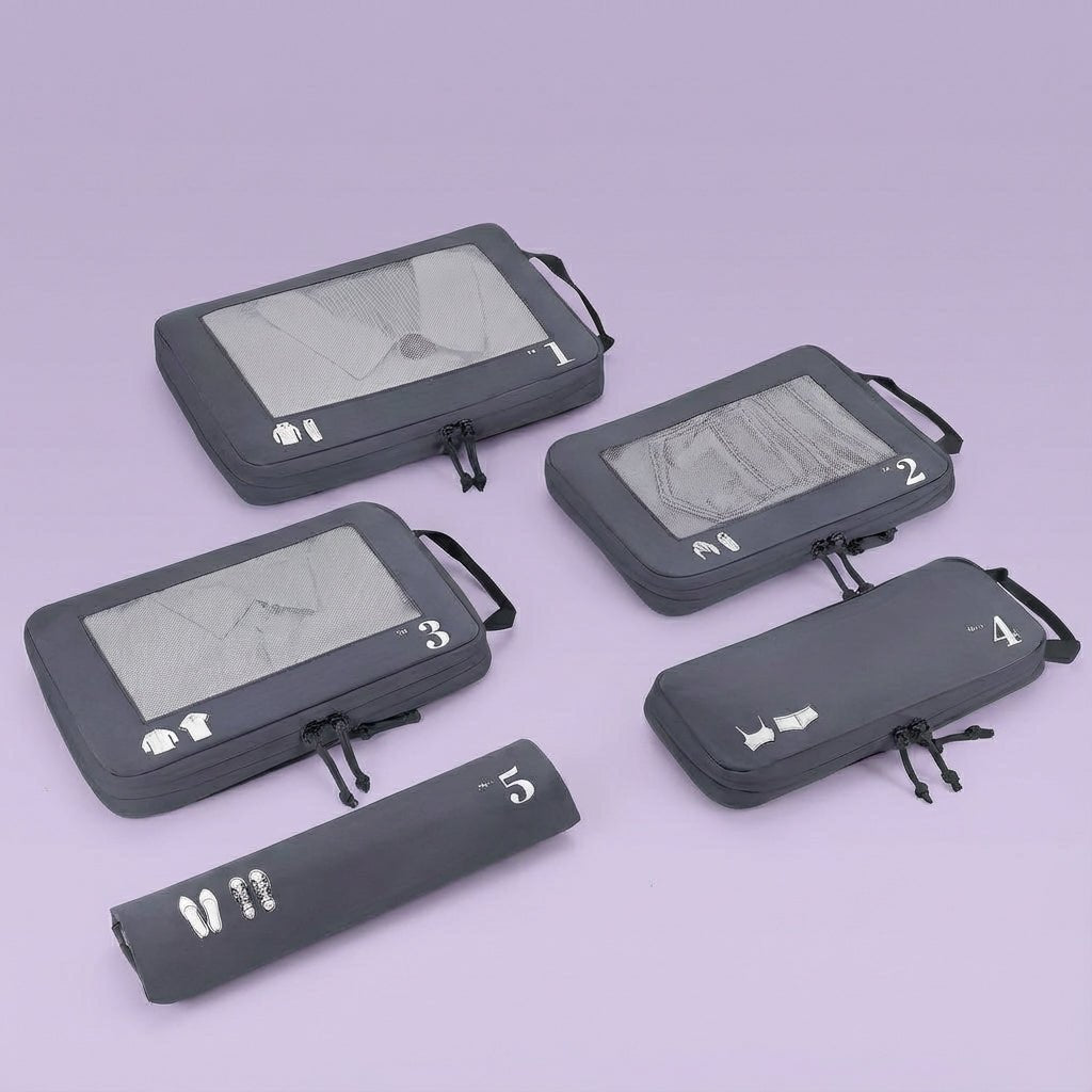 Travel Organizer Bags Set with Compression Function and Clear Mesh Windows – 5-Piece Packing Cubes for Efficient Travel 7
