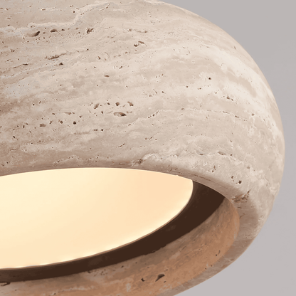 Travertine pendant light featuring a natural stone design and dimmable LED functionality, ideal for modern home decor. 3
