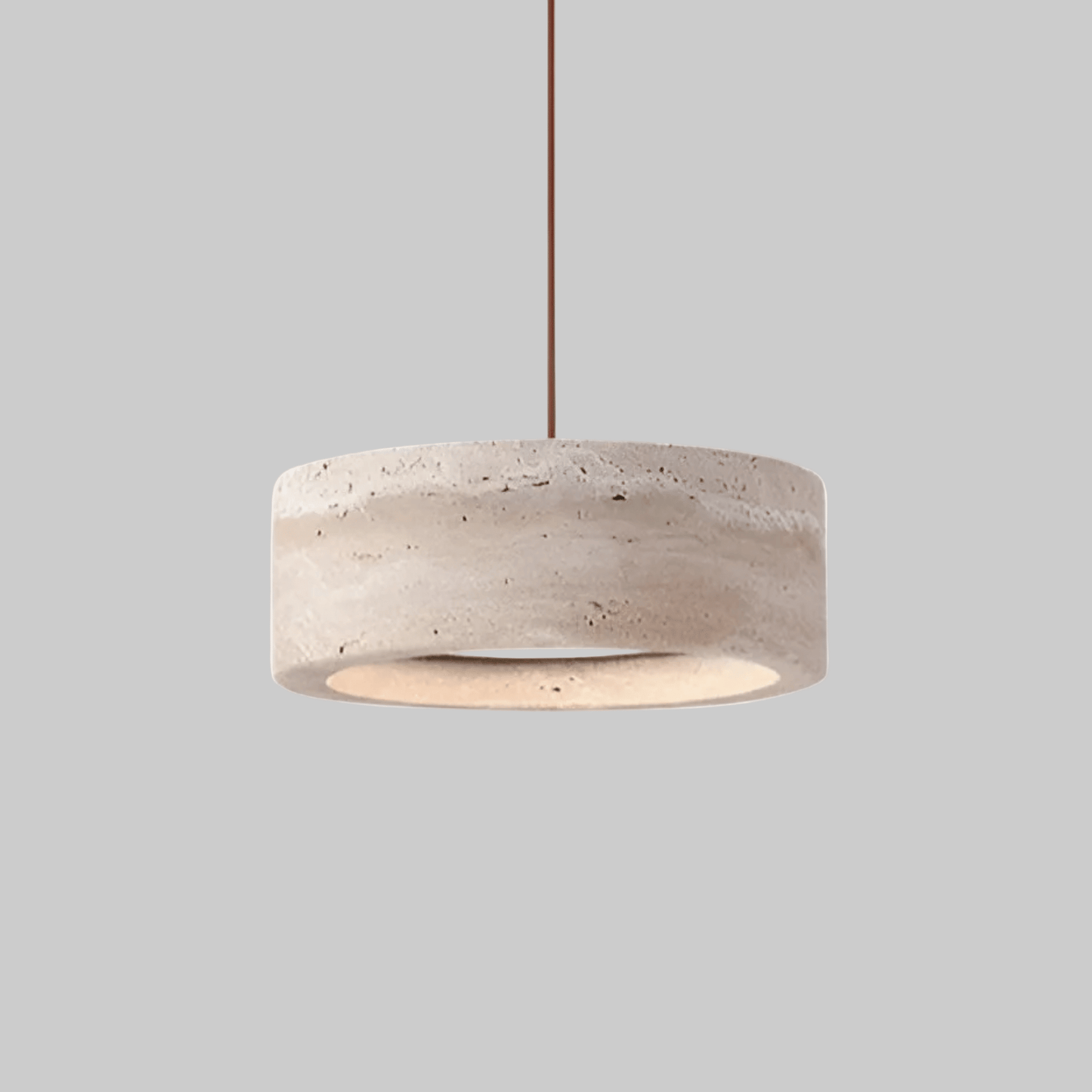 Travertine pendant light featuring a natural stone design and dimmable LED functionality, ideal for modern home decor. 0