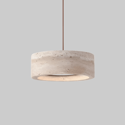 Travertine pendant light featuring a natural stone design and dimmable LED functionality, ideal for modern home decor. 0