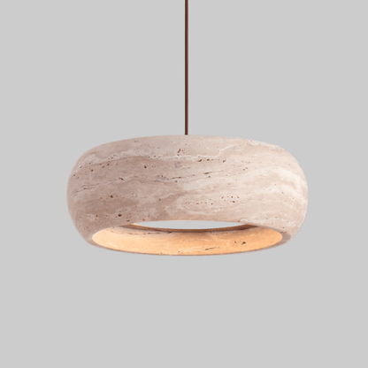 Travertine pendant light featuring a natural stone design and dimmable LED functionality, ideal for modern home decor. 5