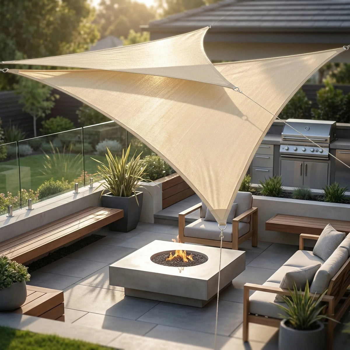Triangular shade sail made of water-repellent fabric, perfect outdoor canopy for patios and pools, measuring 200x200 cm with reinforced corners for 1