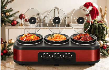Triple Slow Cooker with Individual Heat Controls and Lid Rests