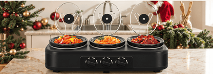 Triple Slow Cooker with Individual Heat Controls and Lid Rests