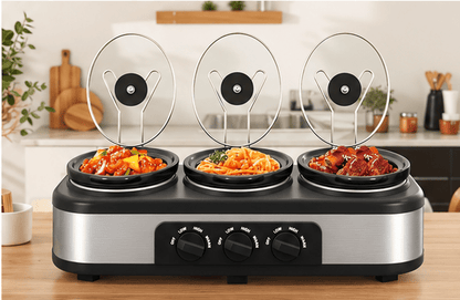 Triple Slow Cooker with Individual Heat Controls and Lid Rests