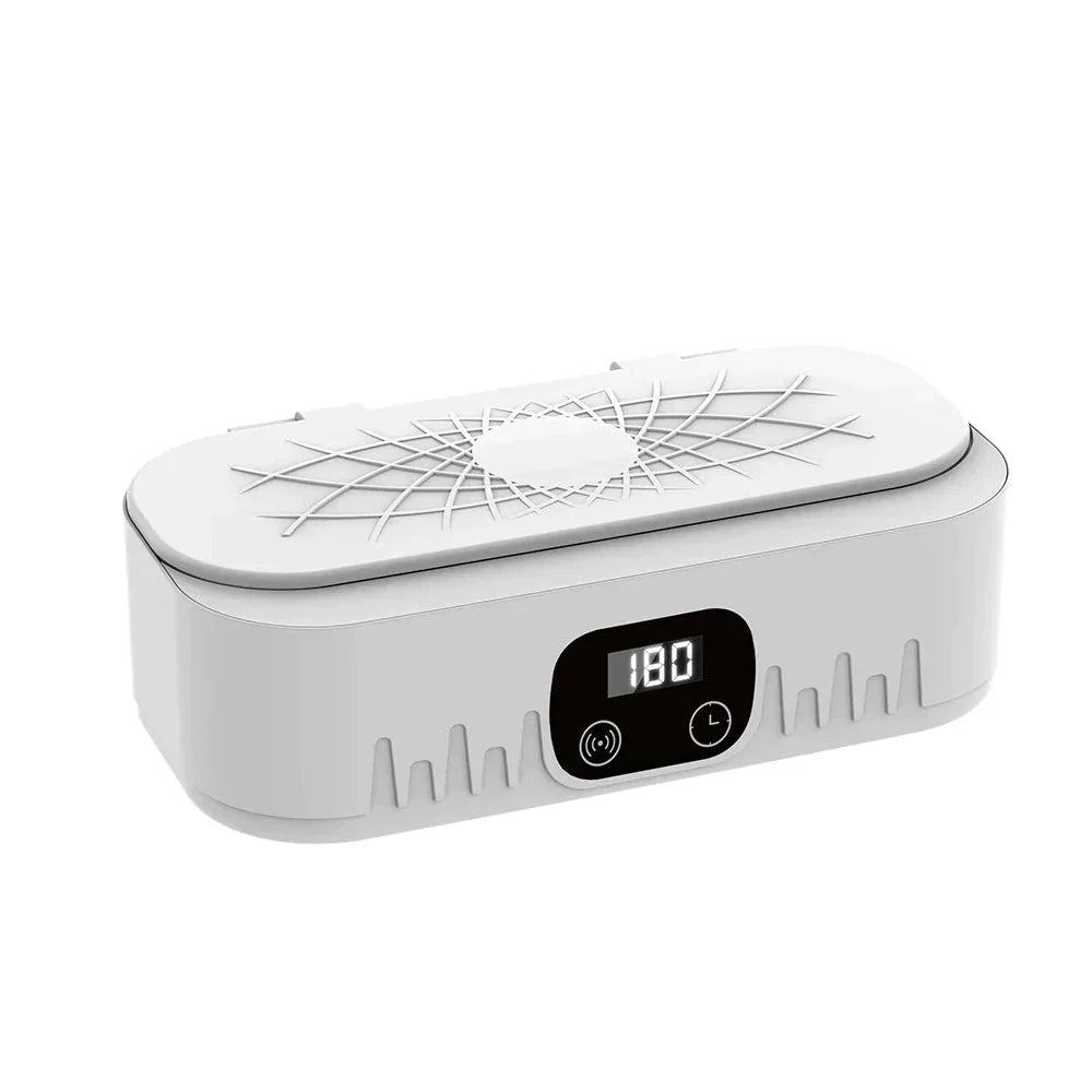 Ultrasonic Cleaning Device featuring 47,000 Hz technology, designed with a durable stainless steel tank, ideal for cleaning jewelry and glasses effectively. 1
