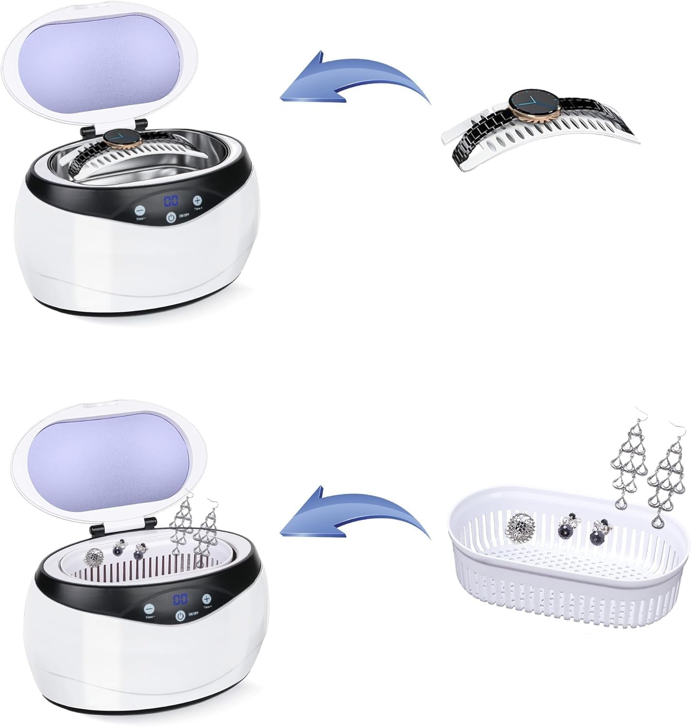 Ultrasonic Jewelry Cleaner with 42kHz deep cleaning technology and a 650ml stainless steel tank, ideal for restoring shine to jewelry and watches 4