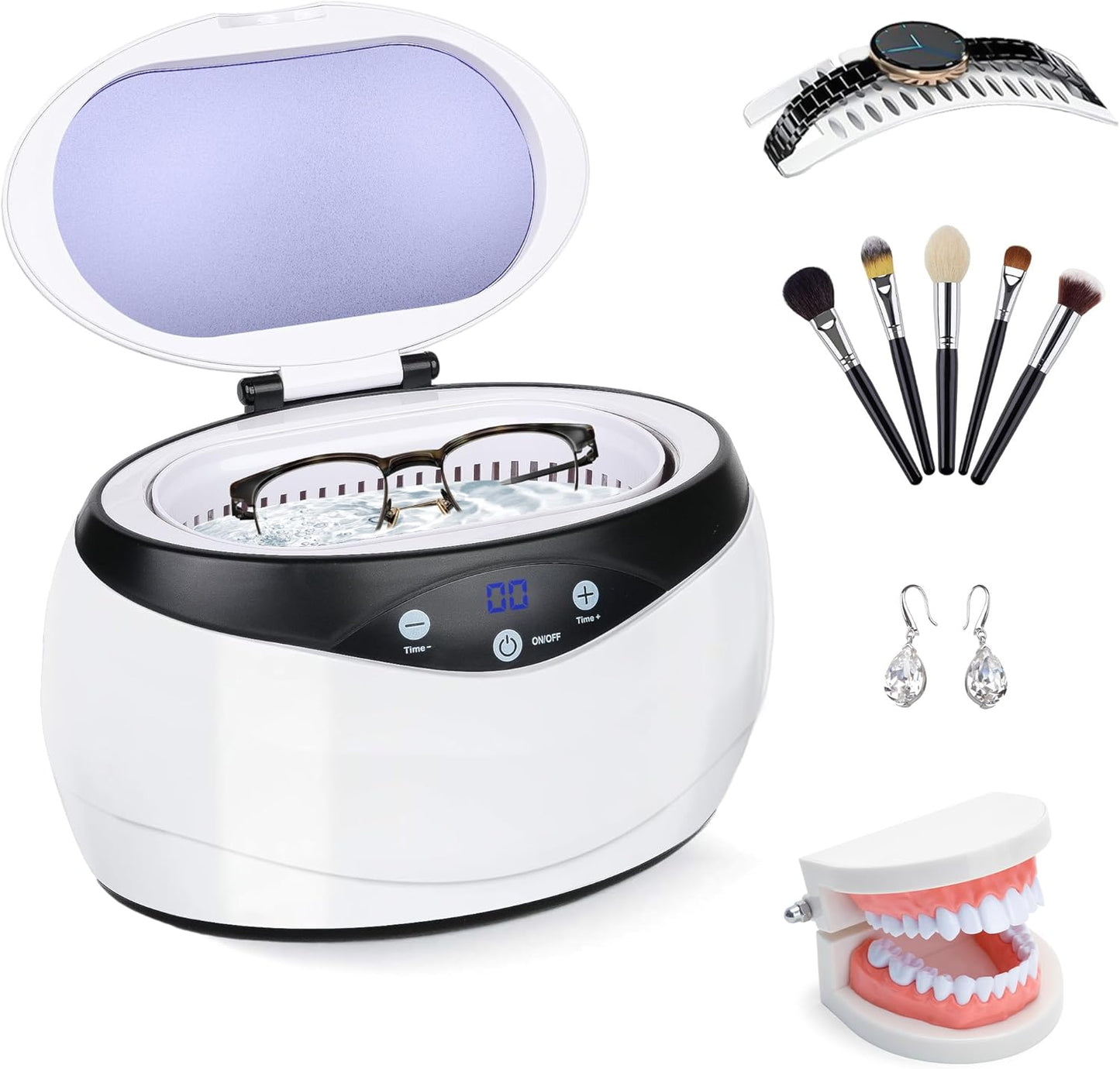 Ultrasonic Jewelry Cleaner with 42kHz deep cleaning technology and a 650ml stainless steel tank, ideal for restoring shine to jewelry and watches 0