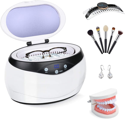 Ultrasonic Jewelry Cleaner with 42kHz deep cleaning technology and a 650ml stainless steel tank, ideal for restoring shine to jewelry and watches 0