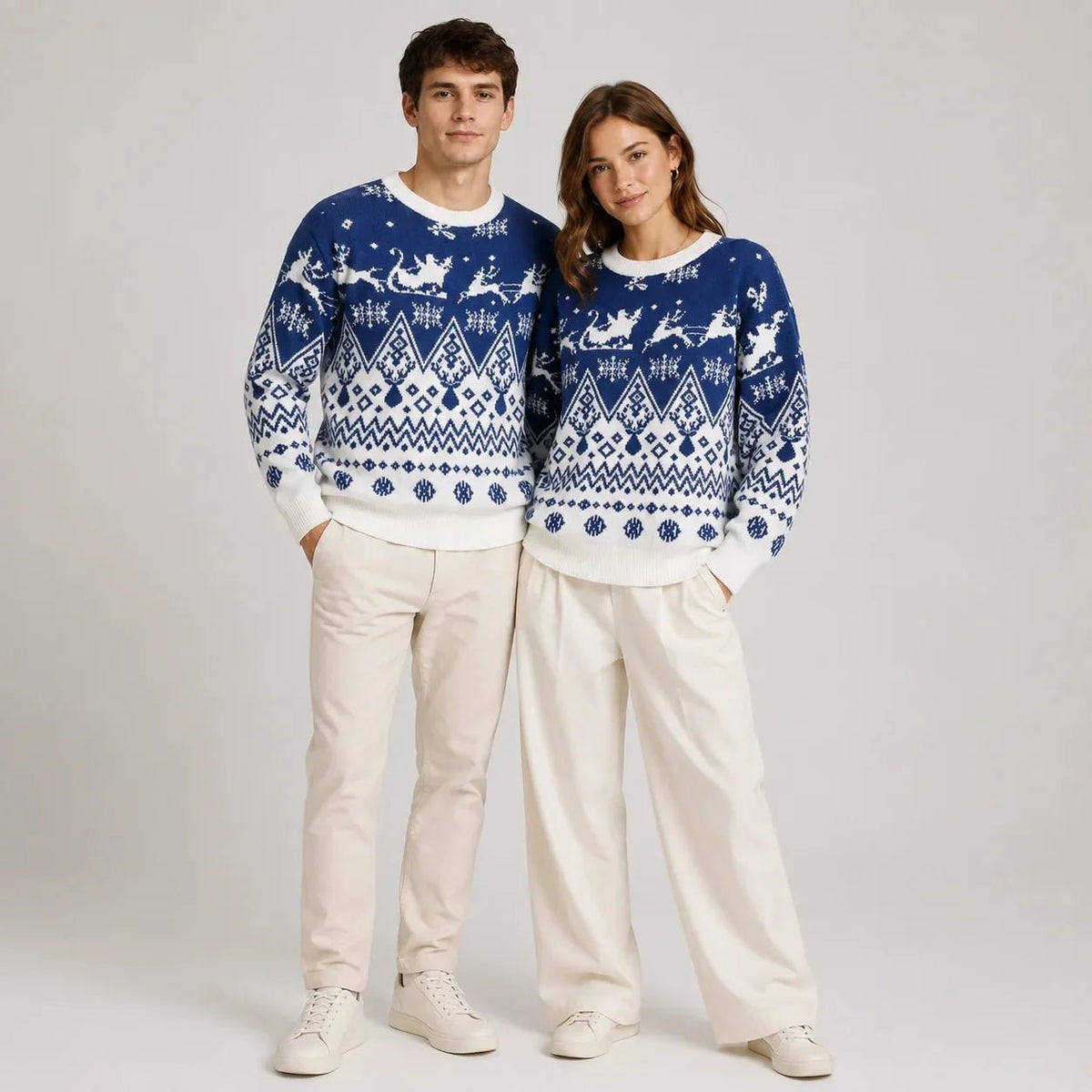 Men's Christmas jumper featuring a festive Santa sleigh and reindeer pattern, crafted from a cozy acrylic-blend jacquard knit, designed for a 0