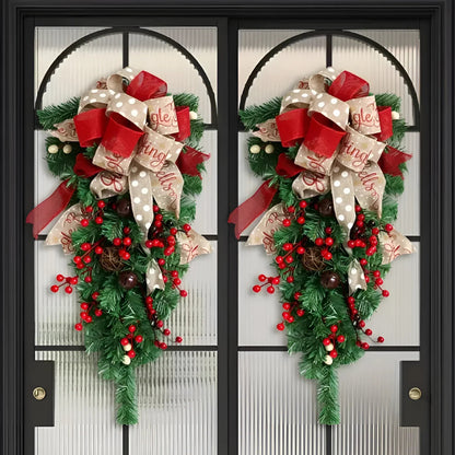 Upside Down Christmas Tree Door Swag with Bows and Berries, 60cm PVC Holiday Decoration, festive and unique holiday decor for doorways 1